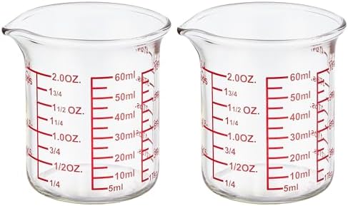 Ackers BORO3.3 2 oz Glass Measuring Cups with V-Shaped Spout, 2 Pack