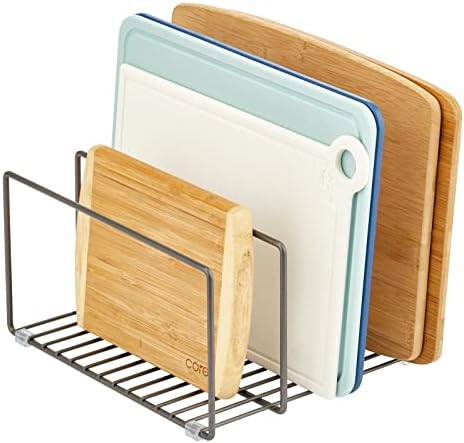 mDesign Metal Pan Organizer for Kitchen Cabinet, Counter, Pantry Shelf - 3 Slots for Baking Sheets, Muffin Pans, Cutting Boards, Frying Pans - Pan Organizer and Storage - Concerto Collection - Black