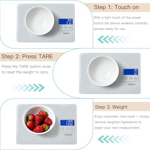 AZEUS 15 kg Digital Kitchen Scale, 1 g Precision, Tare, 5 Units