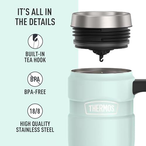 THERMOS Stainless King Travel Mug with Handle, 16oz, Matte Light Blue