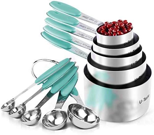 U-Taste Measuring Cups Spoons Set, 18/8 Stainless Steel, 10Pcs, Aqua Sky