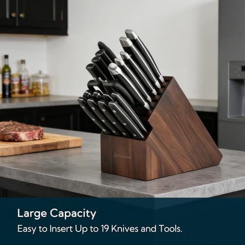 KITCHENDAO 20 Slot Black Walnut Wood Knife Block without Knives, Universal Knife Holder for Kitchen, Holding Multiple Types of Knives, Countertop Butcher Block Knife Stand for Easy Kitchen Storage