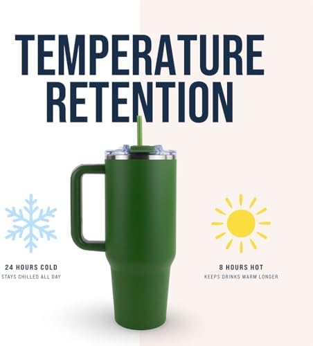 Hogg Big Swig 40oz Tumbler with Handle and Straw - Hunter Green, 40 oz Tumbler, Insulated Cup with Handle, 40oz Water Bottle with Straw, Thermal Cups, Leak Proof Lid, Travel Mugs, Stainless Steel