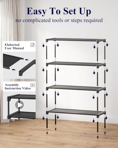 Kitsure Shoe Rack - Non-Woven Shoe Rack Shelf, Shoe Organizer for Closet, Entryway, Garage & Corridor, Stackable Shoe Shelves, X-Large, Black