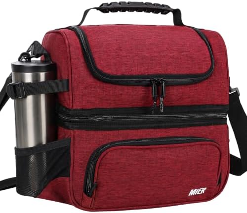 MIER Lunch Box for Men Dual Compartment Adult Lunch Bag for Work, Dark Red