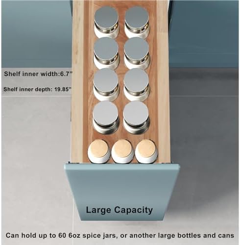 DINDON Pull Out Spice Rack Cabinet Organizer, (8" W x 21.9" D x 25.2" H) Multi-Use Soild Wood Pull Out Cabinet Organizer Slide Out Shelf Sliding Base Cabinet Storage Organization