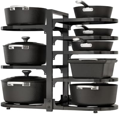 Adjustable Heavy Duty Pots and Pans Organizer Under Cabinet, 8-Tier Pot and Pan Organizers Inside Cabinet, Kitchen Cabinet Organizers and Storage, Black