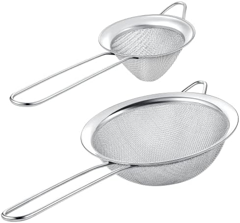 Set of 2 Stainless Steel Mesh Strainers for Kitchen - 5.5 inch Round Fine Mesh Strainer & 3.4 inch Conical Strainer Fine Mesh - Ideal to Sieve Pasta Noodles, Quinoa, Tea, Coffee, Juices, Flour
