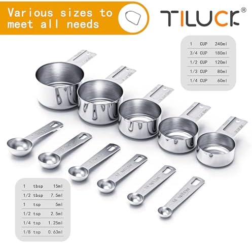 TILUCK Stainless Steel Measuring Cups & Spoons Set, Cups and Spoons