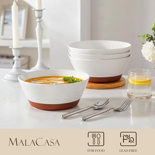 MALACASA Salad Bowls Set of 4, Soup Bowls for Kitchen, 60oz Ceramic Bowl