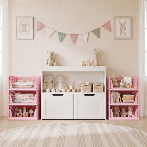 Pink Girl Closet Organizers and Storage Stackable Plastic Drawer Basket for Clothing Stackable Storage Bins Shelf Storage Container for RV Closet Wardrobe Bedroom Bathroom Playroom 6 Pack