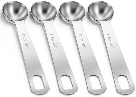 4PCS 1 Teaspoon Scoop, 1 Teaspoon Measuring Spoon (5ml, Silver)