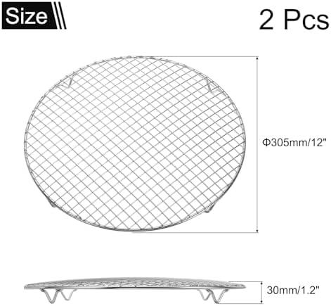 uxcell 2 Pcs Round Cooking Rack 12 Inch Dia Stainless Steel Wire Cooling Steamer Rack for Baking Canning Cooking Roasting Cooling Grilling Drying, Silver