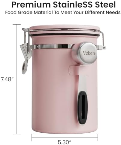Veken Coffee Canister with Window, Airtight Stainless Steel Container, 22OZ