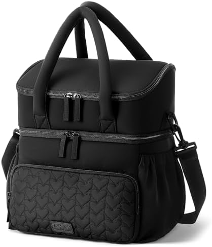Double Deck Lunch Bag for Women, Black-XL