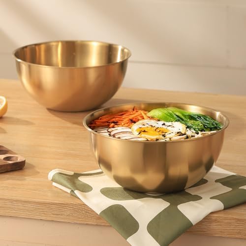 Stainless Steel Salad Bowls Set of 2 Mixing Bowls with Measurement Markings, Snacks Bowls, 1.70 Quart Gold Serving Bowls for Mixing, Cooking, Baking, Prepping and Home Kitchen Food Storage