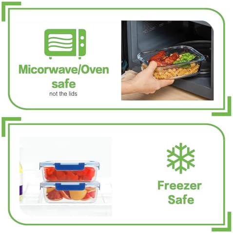 8-Pack 36oz Large Glass Meal Prep Containers with Leak Proof Snap-Lock Lids