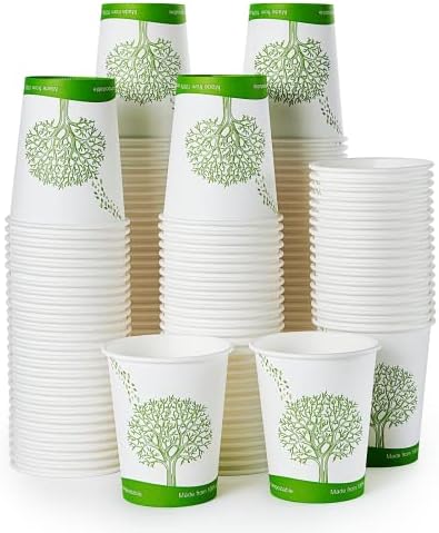 ECOLipak 300 Count 8 oz Compostable Paper Cups, Disposable Paper Coffee Cup