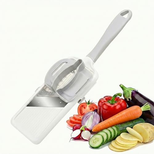 Upgrade Handheld Mandoline Slicer for Kitchen - Adjustable 3-Thickness, Longer Comfort Ergonomic Grip, Bigger Safety Handle, Easy to Clean, Ideal for Speedy Slicing of Vegetables and Fruits