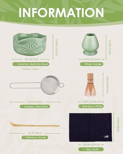 Matcha Whisk Set, Matcha Set Includes Bamboo Whisk, Ceramic Bowl