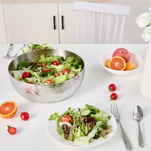 100oz Stainless Steel Hammered Salad Bowl, Large Fruit Popcorn Serving Bowl