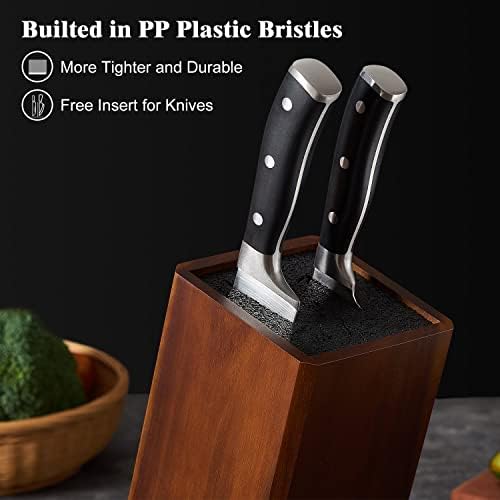 Universal Knife Block Without Knives, Acacia Wood Countertop Knife Holder