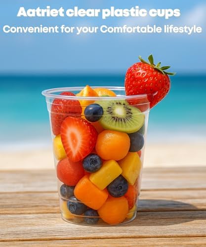 Aatriet 100 Pack 16 oz Clear Plastic Cups, 16oz Clear Disposable Punch Cups Wine Glasses, Sturdy Recylable Small Drinking Cup for Wedding Party, Cocktail Cup, Plastic Tumblers for Cold Drinks