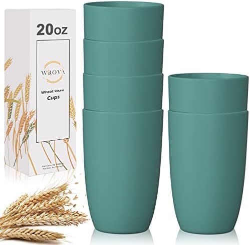 Wrova Wheat Straw Cups 6 PCS Good Alternative to Plastic Reusable Cups 20 oz Unbreakable Drinking Cup Reusable Dishwasher Safe Water Plastic Glasses Green