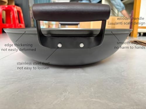 Chinese Wok with Lid, 15.2 Inch Flat Bottom, Cast Iron