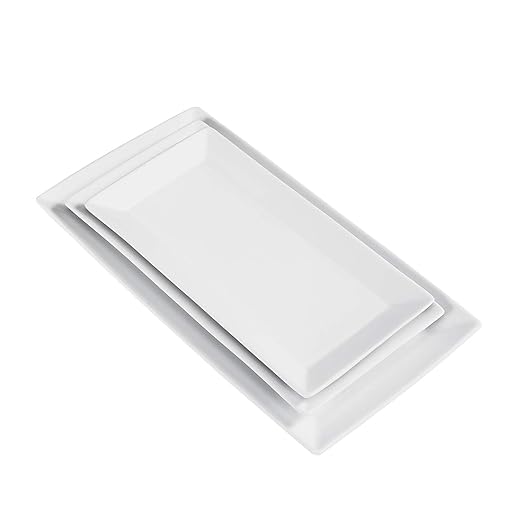 Amazon Basics 3-Piece Porcelain Serving Platters, Oven Safe, for Entertaining, Appetizer, Dinner, Dessert, 12.75 inch, 11 inch, 10 inch, White