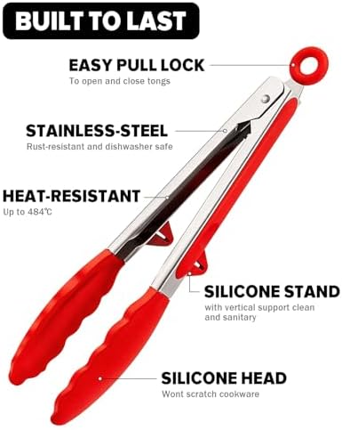 Kitchen Tongs for Cooking, Stainless Steel, Non Scratch Silicone Tip,3 Pack