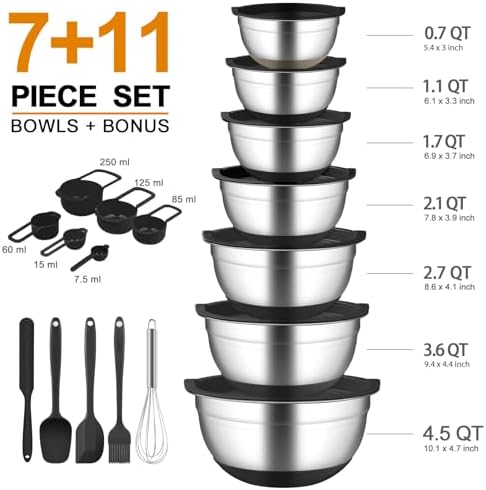 Mixing Bowls with Airtight Lids, 18pcs Stainless Steel Mixing Bowls Set
