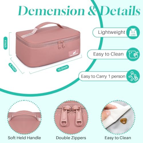 NOL Natural Organic Lifestyle Insulated Lunch Bag for Adults –Compact Cooler Lunch Box with Food-Grade Lining, Waterproof Lunch Bag for Work, Travel | Portable Thermal Meal Tote with Handle,Dark pink