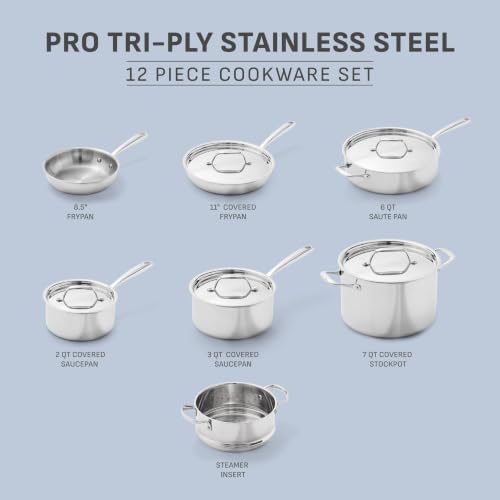 T-fal Pro Tri-Ply Stainless Steel, 12 Piece Pots and Pans Set