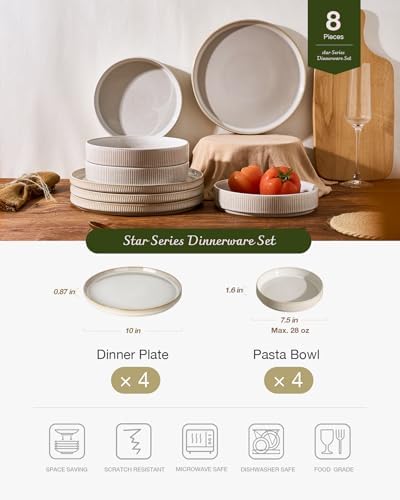 Famiware Star 8-Piece Plates and Bowls, Stoneware Dinnerware Dish Set for 4