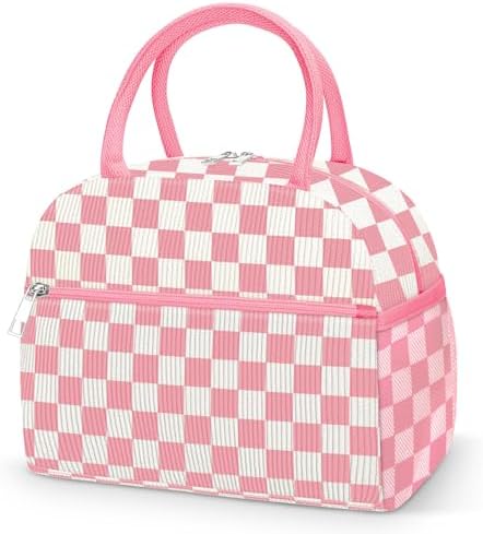 Coobiiya Corduroy Lunch Bag Lunch Box for Women Men, Cute Corduroy Lunch Tote Bags Insulated Reusable LunchBox Large Capacity Cooler Bag for Work Travel Picnic Pink