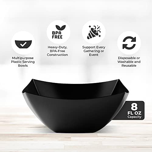 4 Pack Disposable Black Plastic Serving Bowls Square Party Candy Use 8oz