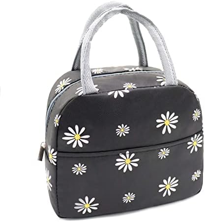Sonuimy Insulated Lunch Bag Women, Reusable Cute Tote Lunch Box Black/White