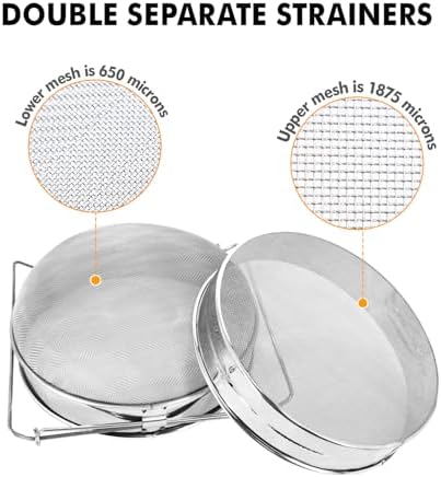 Stainless Steel Honey Strainer, Double Sieve Honey Filter, Honey Extractor Equipment for 5 Gallon Bucket Honey,Beekeeping Equipment Tools