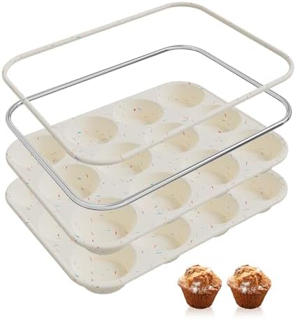 2 Pack 12 Cups Silicone Muffin Pan with Metal Reinforced Frame Regular Size Silicone Molds Cupcake Cake Baking Pans Cookie Baking Chocoflan Cupcake Mold Nonstick Muffin Tin Home Baking Supplies