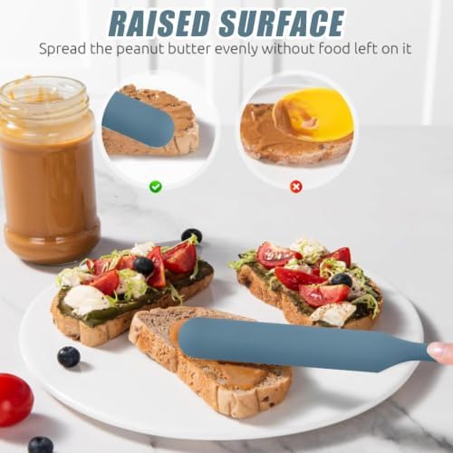 Silicone Jar Spatula,Non-Stick Heat Resistant Kitchen Thin Spatula,Sourdough Stirring Stick,Jam Spreader for Peanut Butter,Cake Cream Butter Spatulas for Scraping Icing Bread Cream (Blue)