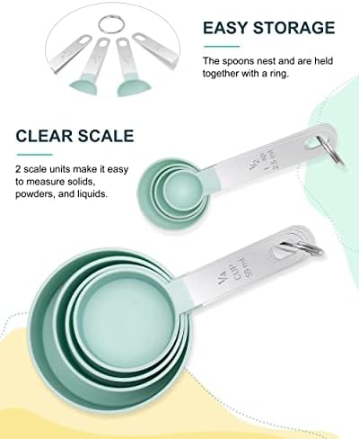 Measuring Cups and Spoons Set of 8 Pieces, nesting measuring cups for Measuring Dry or Liquid Ingredients, Stainless Steel Handle, Kitchen Gadgets for Cooking & Baking