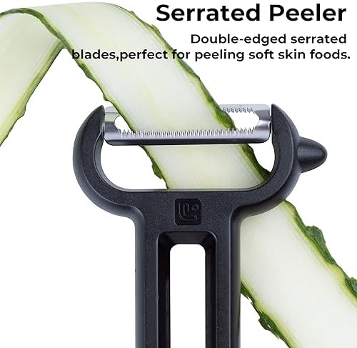 Linoroso 2 Pieces Vegetable Peeler Set with Straight Peeler and Serrated Peeler, Dishwasher Safe Classic Euro Fruit Peeler for Kitchen, Potato Peelers for Peeling veggie and Food, Black