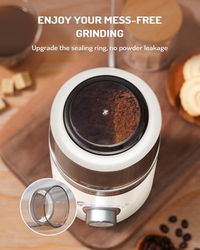 SHARDOR Electric Super Silent Blade Coffee Grinder, Timed Grind Control Rotary Knob, Adjustable Coarse to Fine for Coffee Beans, Spices & Herbs, with 1 Removable Stainless Steel Bowl, Cream