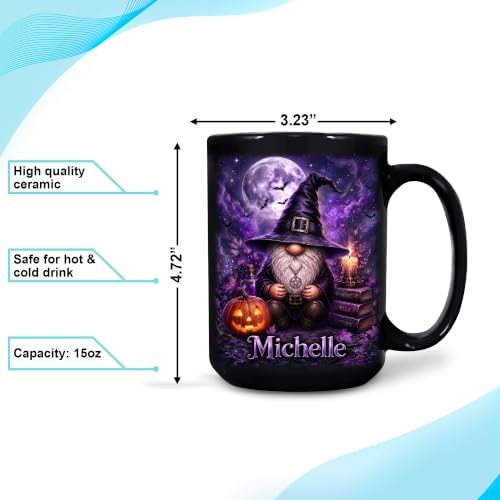 Hyturtle Personalized Halloween Gnome Mug, Custom Name Gift for Women