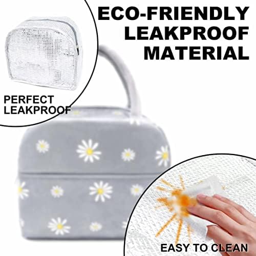 Sonuimy Insulated Lunch Bag Women, Reusable Cute Tote Lunch Box Grey/White