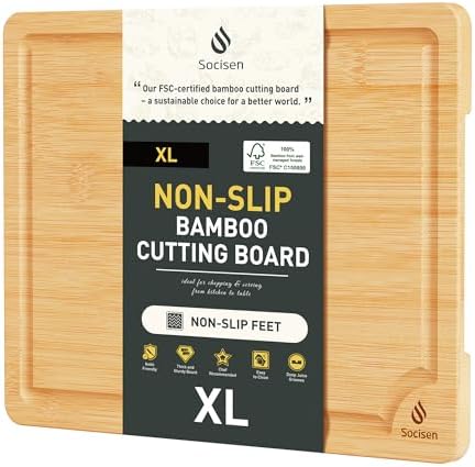 Extra Large Bamboo Board Charcuterie Non Slip Feet Over Sink Wooden Cutting Chopping Board Butcher Block Nice Solid Thick Juice Groove Big Xl XXl xlarge Hardwood Kitchen Counter Organic Meat BBQ Kit