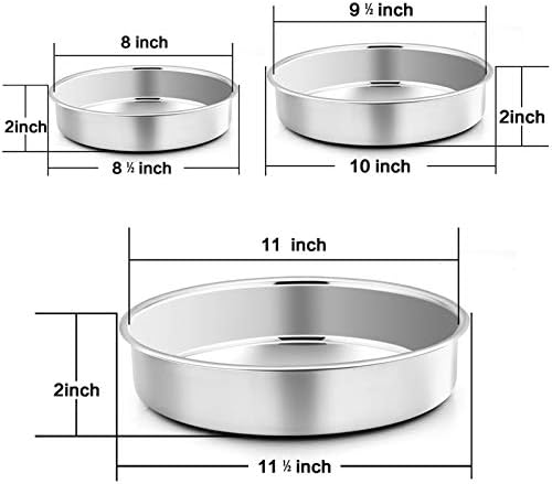 P&P CHEF Cake Pan Set of 3, 8" + 9.5" + 11" Round Baking Layer Cake Pan Tin