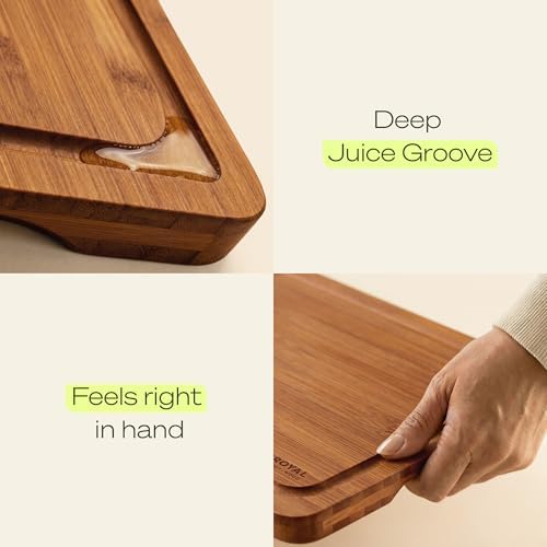 ROYAL CRAFT WOOD Wooden Cutting Board - Bamboo Cutting Boards with Juice Groove - Kitchen Chopping Board for Meat Cheese and Vegetables, Heavy Duty Serving Tray w/Handles, 13” x 17”
