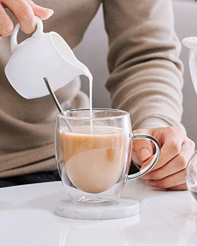 LIBWYS 4 Pack Double Walled Coffee Cups Glasses Mug 12oz Borosilicate Glass